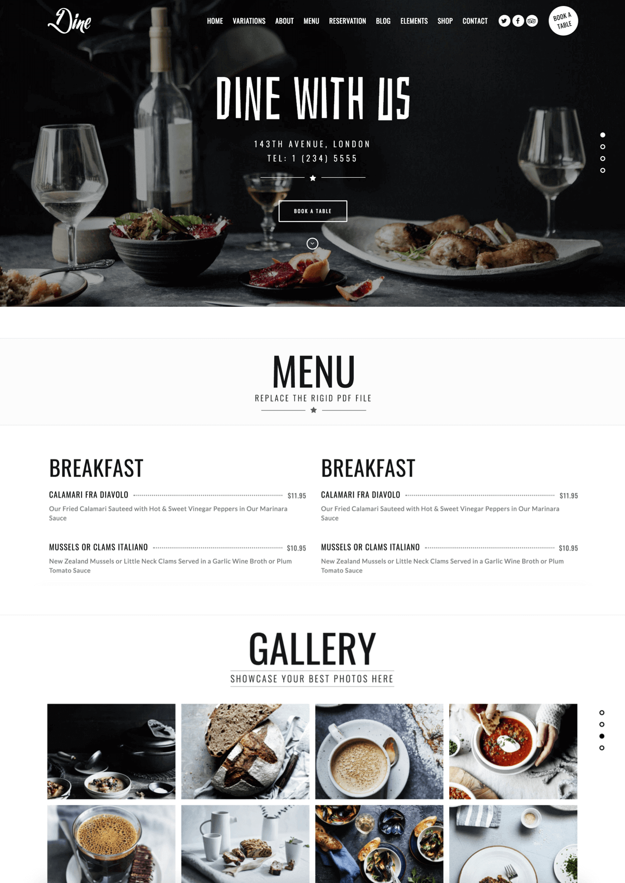 Website for restaurants