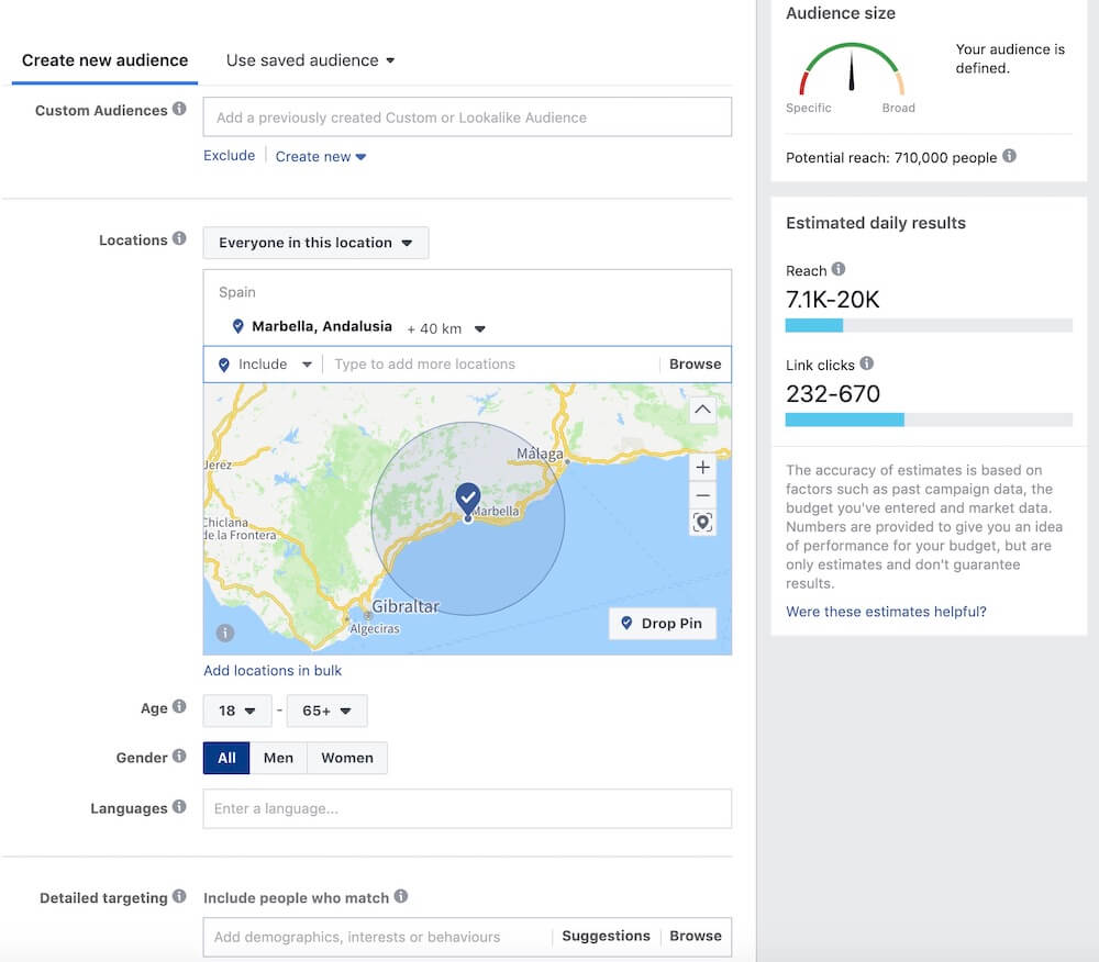 Facebook Ads target group